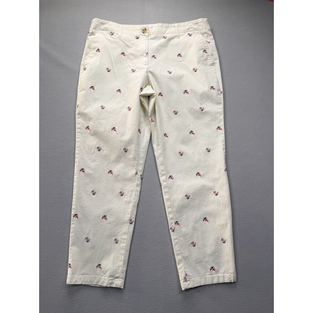 Talbots Relaxed Chino Pants Womens 12P Floral Embroidered White Cotton - Picture 1 of 15